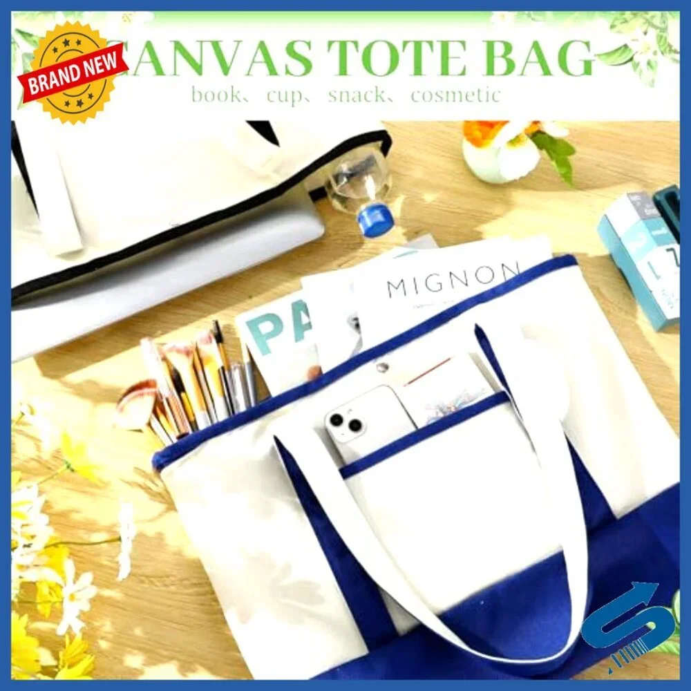 Canvas Tote Bags Bulk Pack Reusable Shopping Bags with Pockets Handles